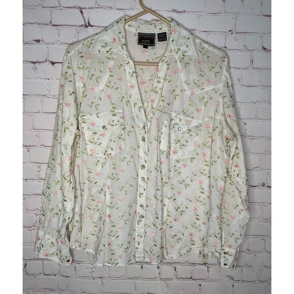VTG Studio West Women Shirt Button Up Plus Size 1X All Over Embroidered Ivory‎ - Picture 1 of 5